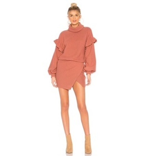 Saylor Sweater Dress Medium Ruffle Shoulder Turtleneck Knit Wrap Skirt Revolve